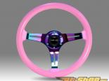 NRG Solid Pink Painted Grip 3 Neochrome Spokes 350mm Classic Wood Grain  