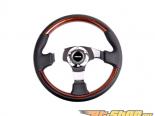 NRG Leather with Wood Accents 3  Spokes 350mm Classic Wood Grain  